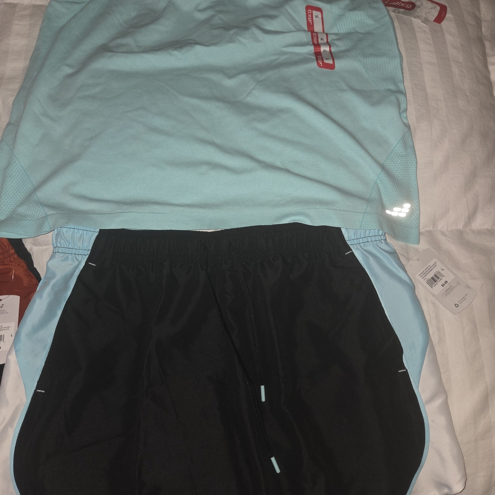 Women's Athletic Shorts - Black and Light Blue